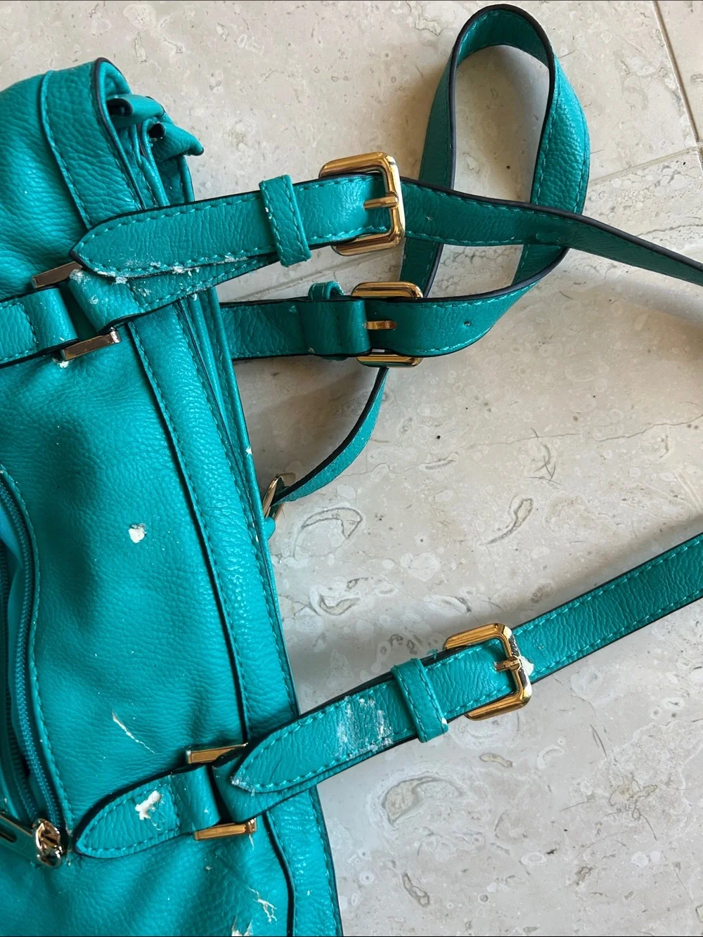 Michael Kors Teal Leather Logo Tote with Gold Medallion